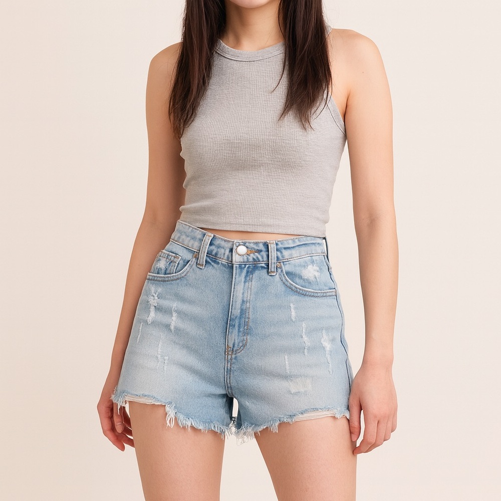 KanCan High Rise Denim Stretch Shorts Women’s Frayed Hems Size Medium KC8363L